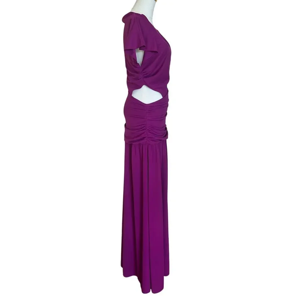 Tanya Taylor Magenta Ruched Gown SIZE 4 Cut Out Asymmetric Slit Designer $600 - Picture 6 of 12